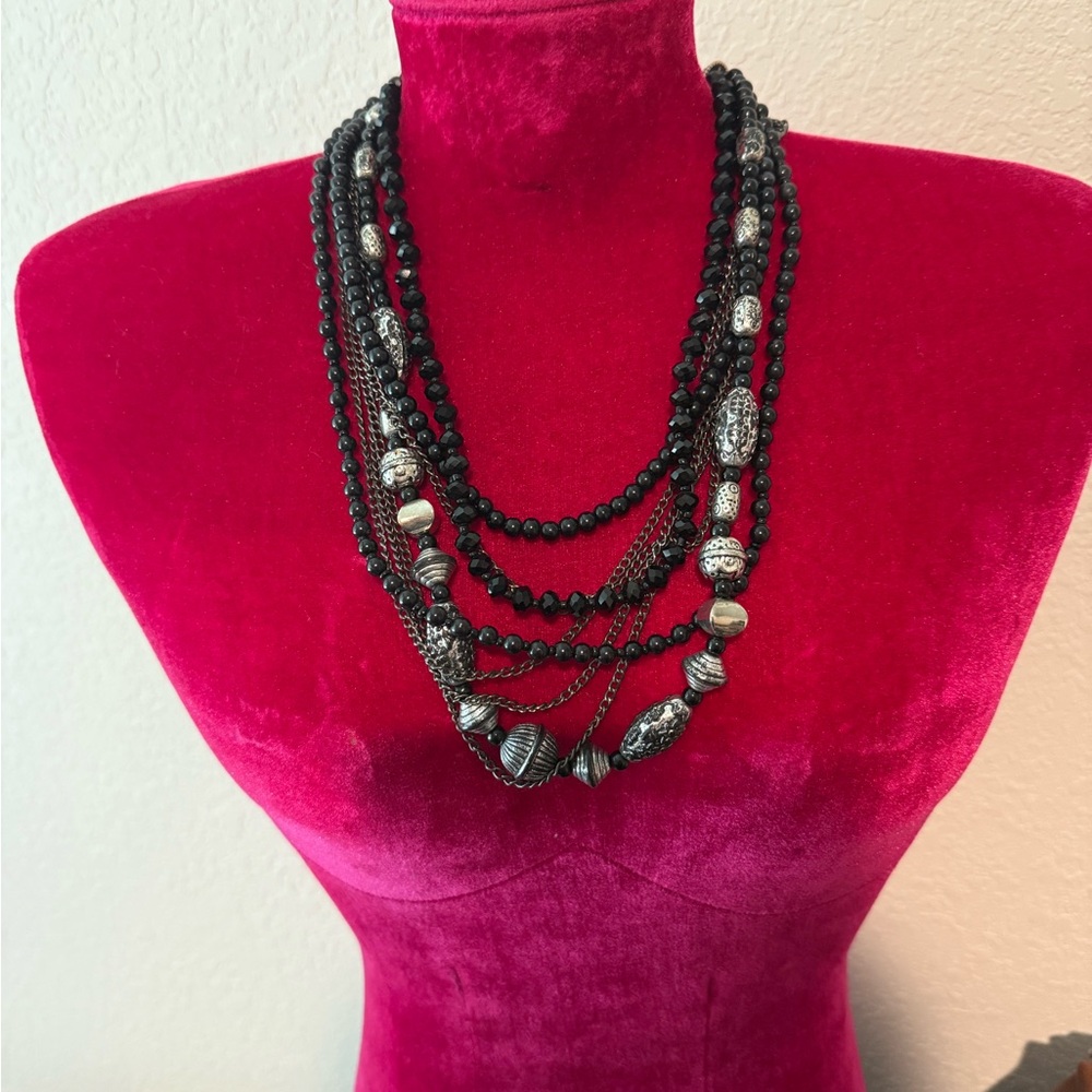Black and Silver Layered Statement Necklace